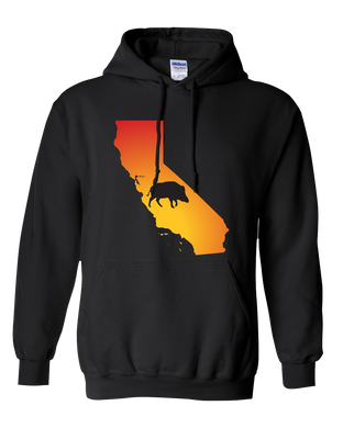 Pullover Hooded Sweatshirt California Black Wild Hog Vibrant Design High Quality Tight Knit Ring Spun Low Maintenance Cotton Printed With The Newest Available Color Transfer Technology