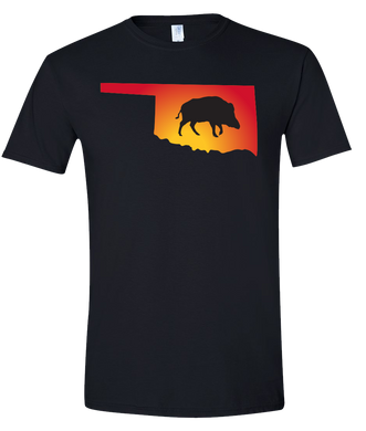 Short Sleeve T-Shirt Oklahoma Black Wild Hog Vibrant Design High Quality Tight Knit Ring Spun Low Maintenance Cotton Printed With The Newest Available Color Transfer Technology