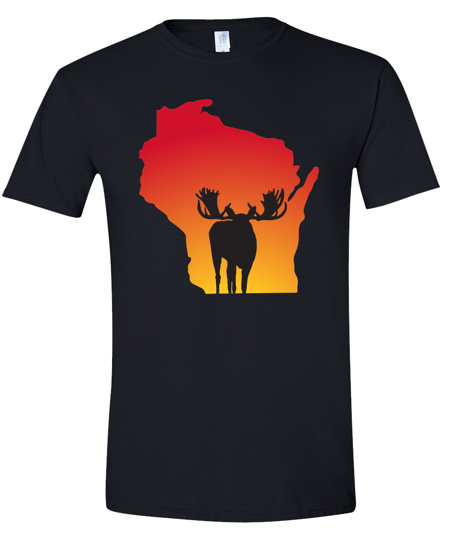 Short Sleeve T-Shirt Wisconsin Black Moose Vibrant Design High Quality Tight Knit Ring Spun Low Maintenance Cotton Printed With The Newest Available Color Transfer Technology