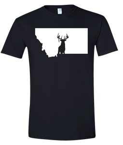 Short Sleeve T-Shirt Montana Black Whitetail Deer Vibrant Design High Quality Tight Knit Ring Spun Low Maintenance Cotton Printed With The Newest Available Color Transfer Technology