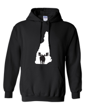 Load image into Gallery viewer, Pullover Hooded Sweatshirt New Hampshire Black Moose Vibrant Design High Quality Tight Knit Ring Spun Low Maintenance Cotton Printed With The Newest Available Color Transfer Technology