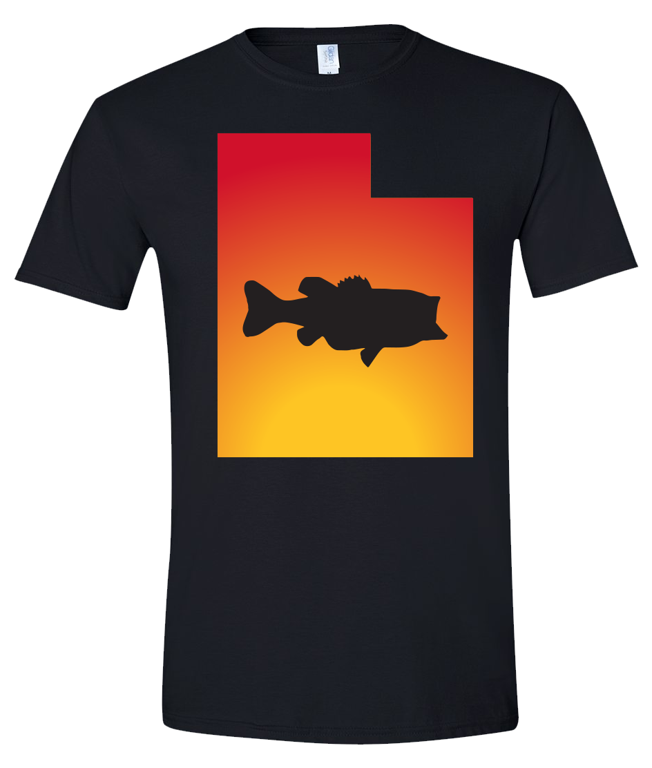Short Sleeve T-Shirt Utah Black Large Mouth Bass Vibrant Design High Quality Tight Knit Ring Spun Low Maintenance Cotton Printed With The Newest Available Color Transfer Technology