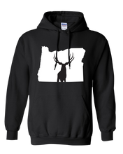 Load image into Gallery viewer, Pullover Hooded Sweatshirt Oregon Black Mule Deer Vibrant Design High Quality Tight Knit Ring Spun Low Maintenance Cotton Printed With The Newest Available Color Transfer Technology