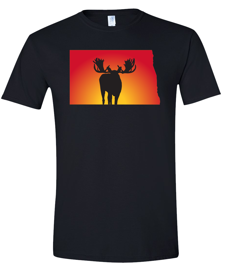Short Sleeve T-Shirt North Dakota Black Moose Vibrant Design High Quality Tight Knit Ring Spun Low Maintenance Cotton Printed With The Newest Available Color Transfer Technology