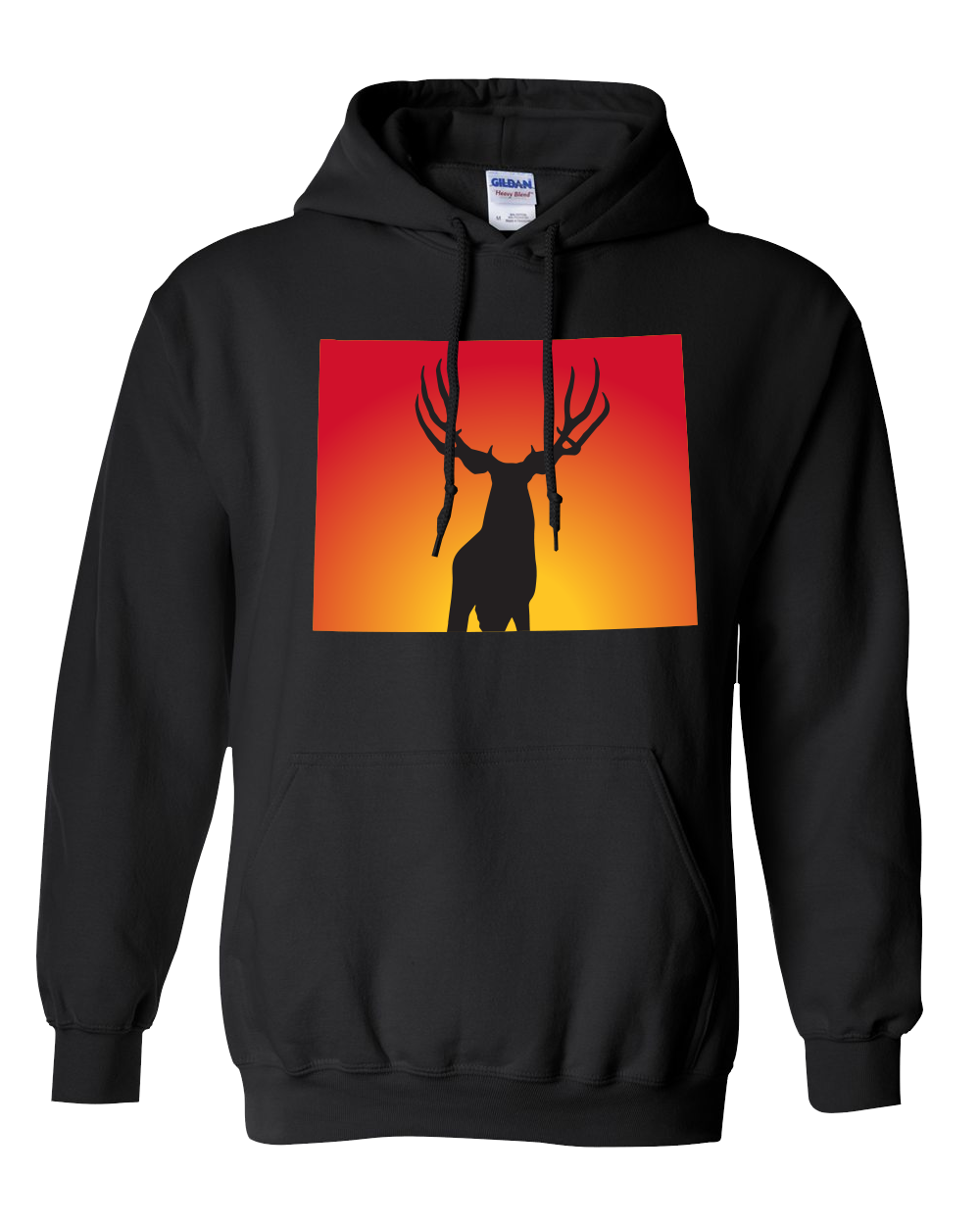 Pullover Hooded Sweatshirt Wyoming Black Mule Deer Vibrant Design High Quality Tight Knit Ring Spun Low Maintenance Cotton Printed With The Newest Available Color Transfer Technology