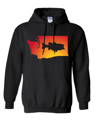 Pullover Hooded Sweatshirt Washington Black Large Mouth Bass Vibrant Design High Quality Tight Knit Ring Spun Low Maintenance Cotton Printed With The Newest Available Color Transfer Technology