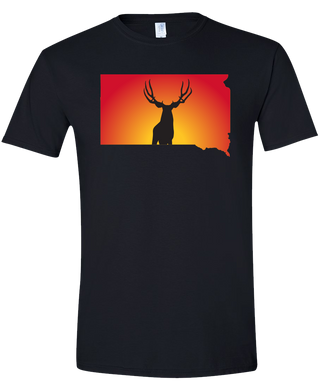 Short Sleeve T-Shirt South Dakota Black Mule Deer Vibrant Design High Quality Tight Knit Ring Spun Low Maintenance Cotton Printed With The Newest Available Color Transfer Technology