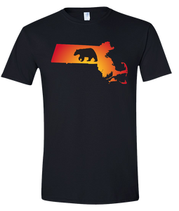 Short Sleeve T-Shirt Massachusetts Black Black Bear Vibrant Design High Quality Tight Knit Ring Spun Low Maintenance Cotton Printed With The Newest Available Color Transfer Technology