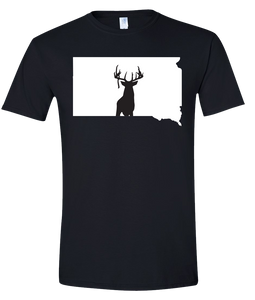 Short Sleeve T-Shirt South Dakota Black Whitetail Deer Vibrant Design High Quality Tight Knit Ring Spun Low Maintenance Cotton Printed With The Newest Available Color Transfer Technology