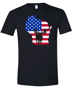 Short Sleeve T-Shirt Wisconsin Black Moose Vibrant Design High Quality Tight Knit Ring Spun Low Maintenance Cotton Printed With The Newest Available Color Transfer Technology