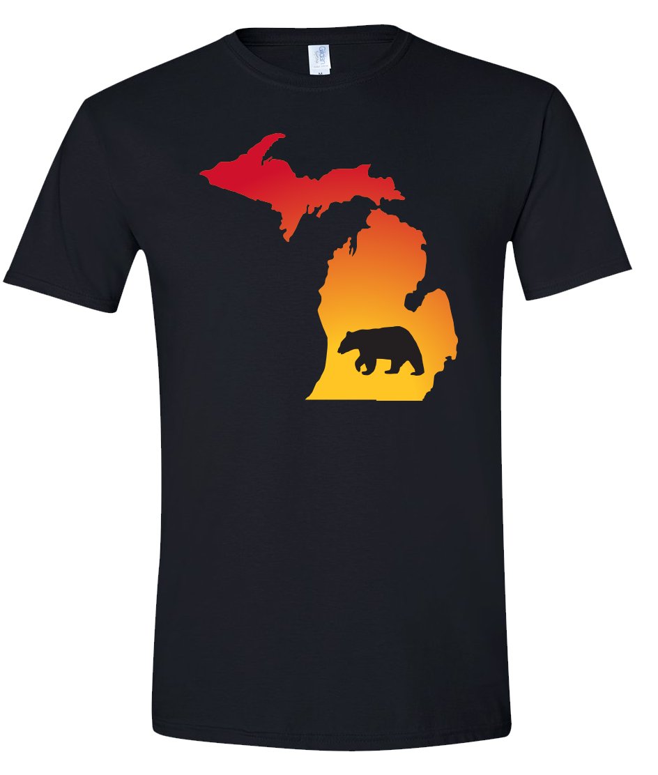 Short Sleeve T-Shirt Michigan Black Black Bear Vibrant Design High Quality Tight Knit Ring Spun Low Maintenance Cotton Printed With The Newest Available Color Transfer Technology