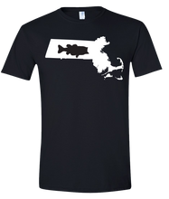 Load image into Gallery viewer, Short Sleeve T-Shirt Massachusetts Black Large Mouth Bass Vibrant Design High Quality Tight Knit Ring Spun Low Maintenance Cotton Printed With The Newest Available Color Transfer Technology