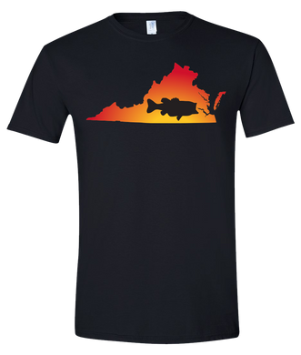 Short Sleeve T-Shirt Virginia Black Large Mouth Bass Vibrant Design High Quality Tight Knit Ring Spun Low Maintenance Cotton Printed With The Newest Available Color Transfer Technology