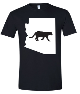 Short Sleeve T-Shirt Arizona Black Mountain Lion Vibrant Design High Quality Tight Knit Ring Spun Low Maintenance Cotton Printed With The Newest Available Color Transfer Technology