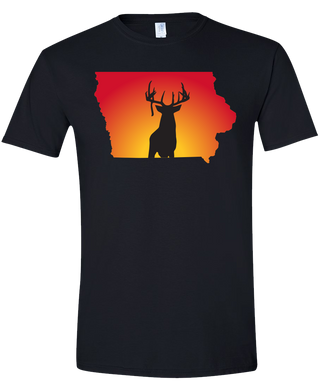 Short Sleeve T-Shirt Iowa Black Whitetail Deer Vibrant Design High Quality Tight Knit Ring Spun Low Maintenance Cotton Printed With The Newest Available Color Transfer Technology