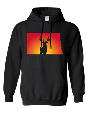 Pullover Hooded Sweatshirt North Dakota Black Whitetail Deer Vibrant Design High Quality Tight Knit Ring Spun Low Maintenance Cotton Printed With The Newest Available Color Transfer Technology