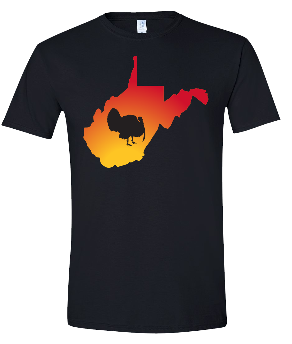 Short Sleeve T-Shirt West Virginia Black Turkey Vibrant Design High Quality Tight Knit Ring Spun Low Maintenance Cotton Printed With The Newest Available Color Transfer Technology