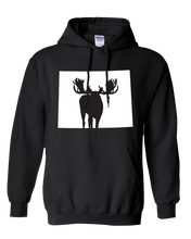Load image into Gallery viewer, Pullover Hooded Sweatshirt Wyoming Black Moose Vibrant Design High Quality Tight Knit Ring Spun Low Maintenance Cotton Printed With The Newest Available Color Transfer Technology