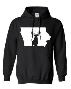 Pullover Hooded Sweatshirt Iowa Black Whitetail Deer Vibrant Design High Quality Tight Knit Ring Spun Low Maintenance Cotton Printed With The Newest Available Color Transfer Technology
