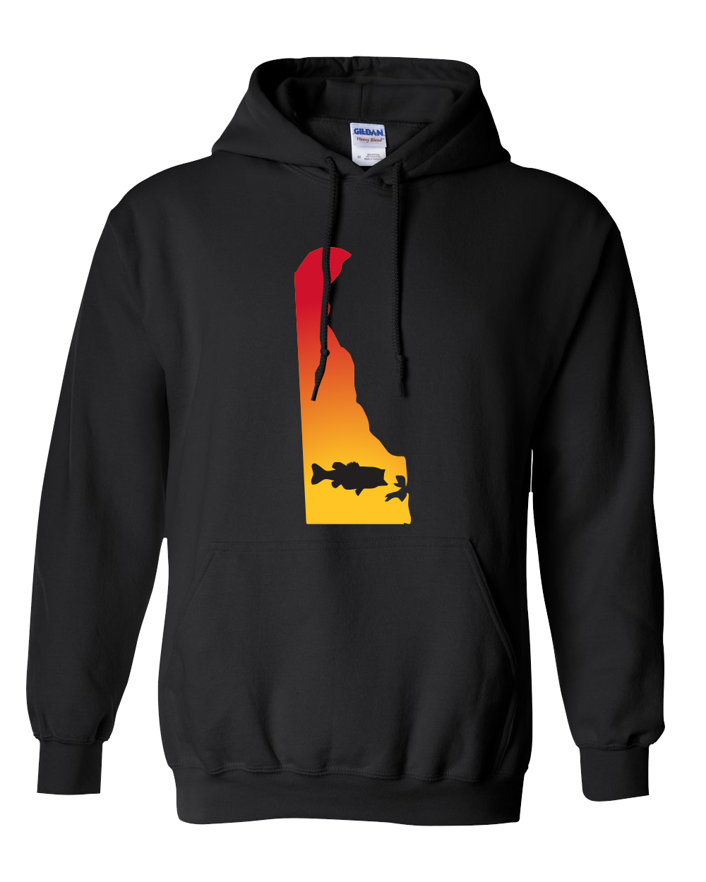 Pullover Hooded Sweatshirt Delaware Black Large Mouth Bass Vibrant Design High Quality Tight Knit Ring Spun Low Maintenance Cotton Printed With The Newest Available Color Transfer Technology