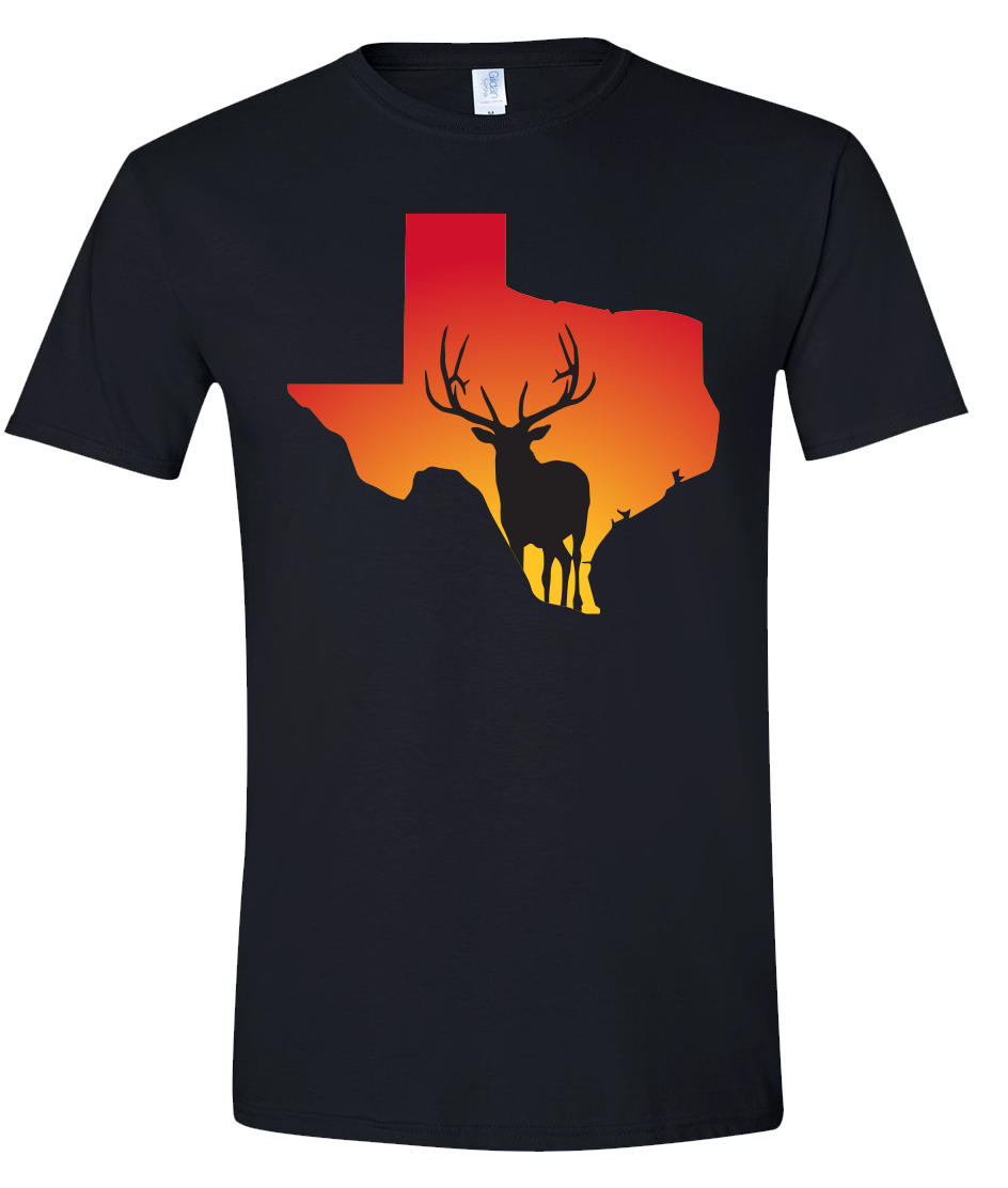Short Sleeve T-Shirt Texas Black Elk Vibrant Design High Quality Tight Knit Ring Spun Low Maintenance Cotton Printed With The Newest Available Color Transfer Technology