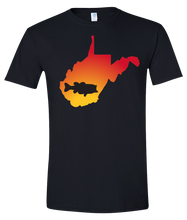 Load image into Gallery viewer, Short Sleeve T-Shirt West Virginia Black Large Mouth Bass Vibrant Design High Quality Tight Knit Ring Spun Low Maintenance Cotton Printed With The Newest Available Color Transfer Technology
