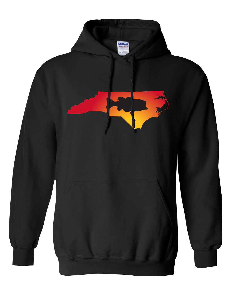 Pullover Hooded Sweatshirt North Carolina Black Large Mouth Bass Vibrant Design High Quality Tight Knit Ring Spun Low Maintenance Cotton Printed With The Newest Available Color Transfer Technology