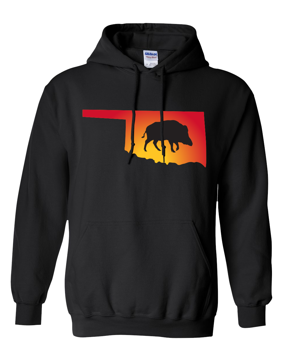 Pullover Hooded Sweatshirt Oklahoma Black Wild Hog Vibrant Design High Quality Tight Knit Ring Spun Low Maintenance Cotton Printed With The Newest Available Color Transfer Technology