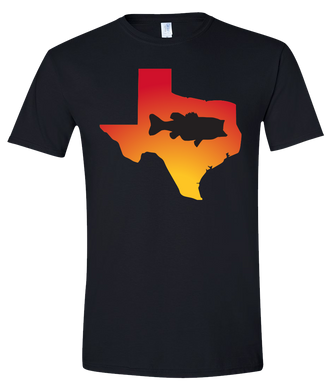 Short Sleeve T-Shirt Texas Black Large Mouth Bass Vibrant Design High Quality Tight Knit Ring Spun Low Maintenance Cotton Printed With The Newest Available Color Transfer Technology