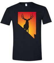 Load image into Gallery viewer, Short Sleeve T-Shirt Nevada Black Mule Deer Vibrant Design High Quality Tight Knit Ring Spun Low Maintenance Cotton Printed With The Newest Available Color Transfer Technology