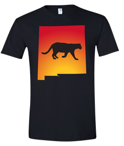 Short Sleeve T-Shirt New Mexico Black Mountain Lion Vibrant Design High Quality Tight Knit Ring Spun Low Maintenance Cotton Printed With The Newest Available Color Transfer Technology