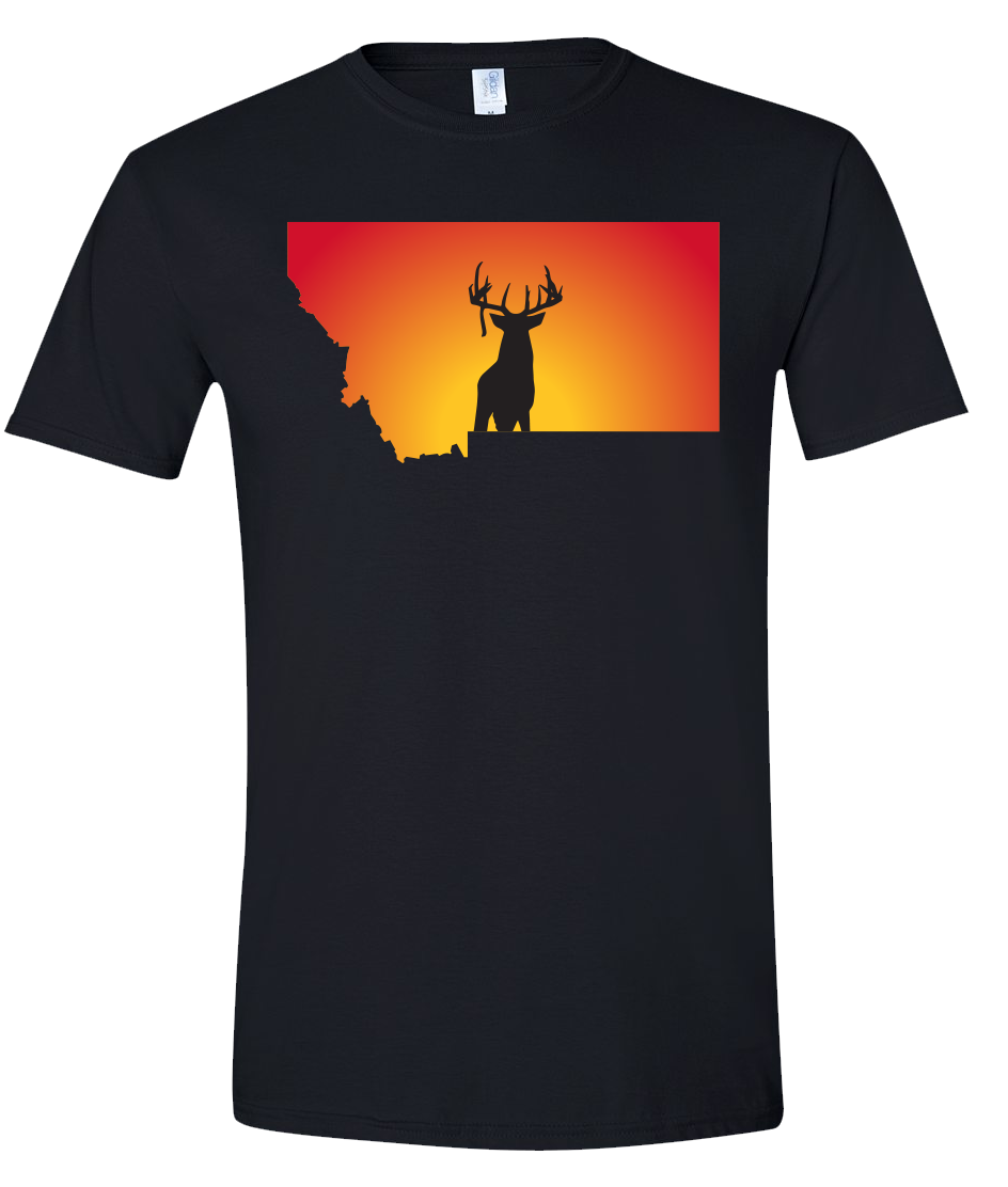 Short Sleeve T-Shirt Montana Black Whitetail Deer Vibrant Design High Quality Tight Knit Ring Spun Low Maintenance Cotton Printed With The Newest Available Color Transfer Technology