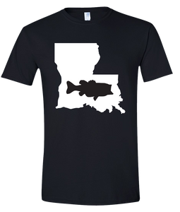 Short Sleeve T-Shirt Louisiana Black Large Mouth Bass Vibrant Design High Quality Tight Knit Ring Spun Low Maintenance Cotton Printed With The Newest Available Color Transfer Technology