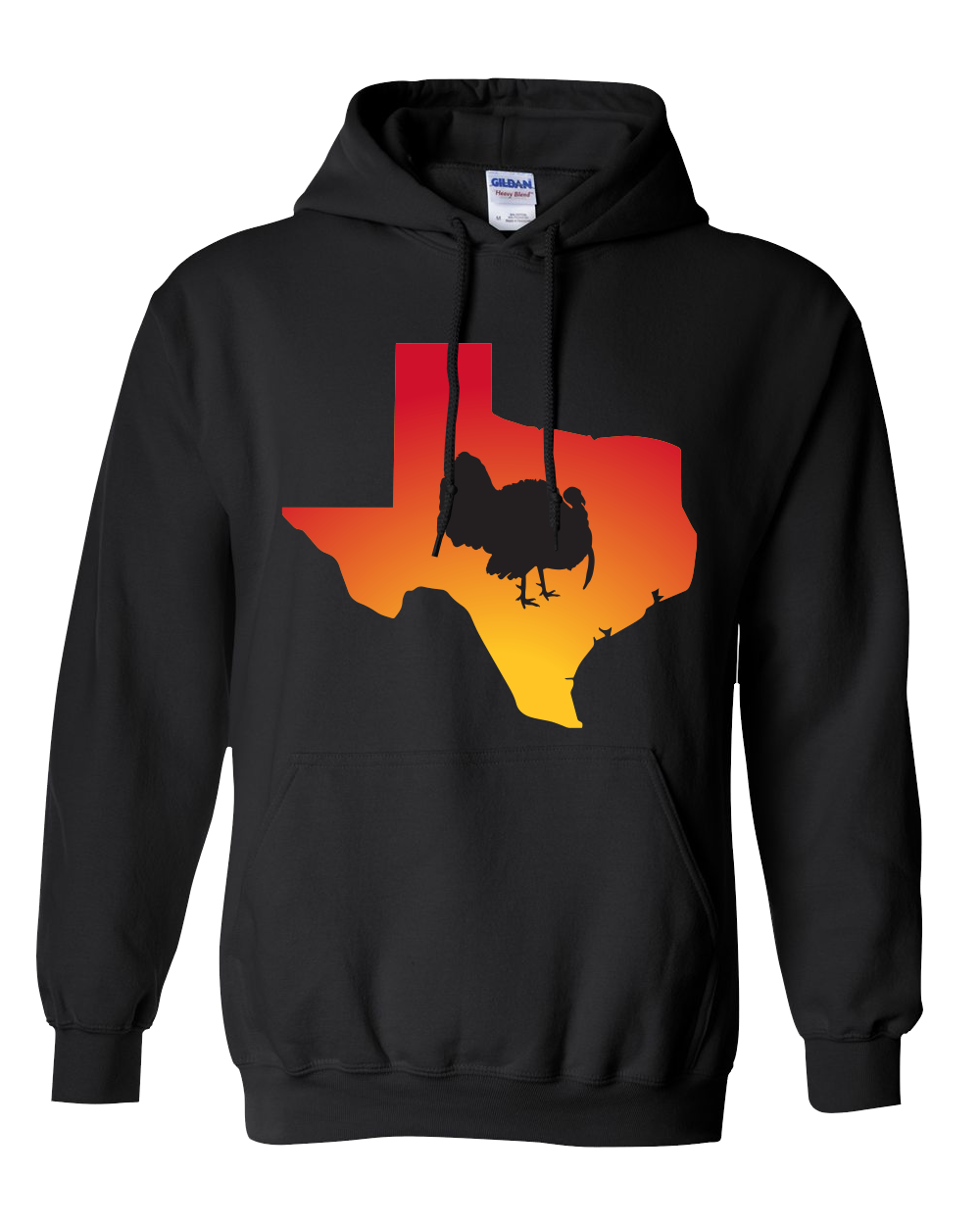 Pullover Hooded Sweatshirt Texas Black Turkey Vibrant Design High Quality Tight Knit Ring Spun Low Maintenance Cotton Printed With The Newest Available Color Transfer Technology