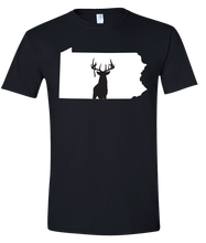 Load image into Gallery viewer, Short Sleeve T-Shirt Pennsylvania Black Whitetail Deer Vibrant Design High Quality Tight Knit Ring Spun Low Maintenance Cotton Printed With The Newest Available Color Transfer Technology