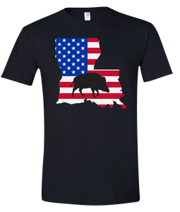 Short Sleeve T-Shirt Louisiana Black Wild Hog Vibrant Design High Quality Tight Knit Ring Spun Low Maintenance Cotton Printed With The Newest Available Color Transfer Technology