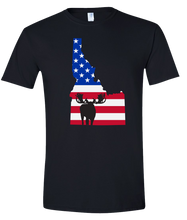 Load image into Gallery viewer, Short Sleeve T-Shirt Idaho Black Moose Vibrant Design High Quality Tight Knit Ring Spun Low Maintenance Cotton Printed With The Newest Available Color Transfer Technology