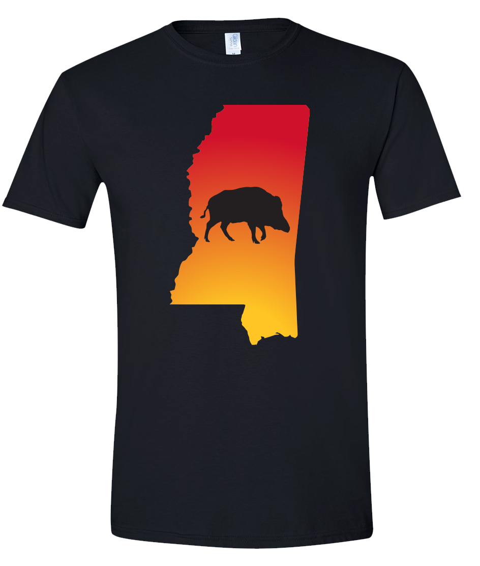 Short Sleeve T-Shirt Mississippi Black Wild Hog Vibrant Design High Quality Tight Knit Ring Spun Low Maintenance Cotton Printed With The Newest Available Color Transfer Technology