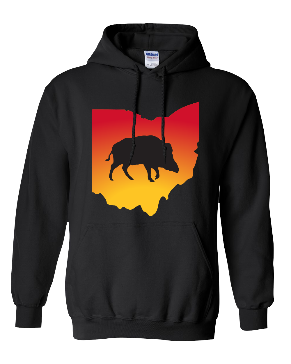 Pullover Hooded Sweatshirt Ohio Black Wild Hog Vibrant Design High Quality Tight Knit Ring Spun Low Maintenance Cotton Printed With The Newest Available Color Transfer Technology