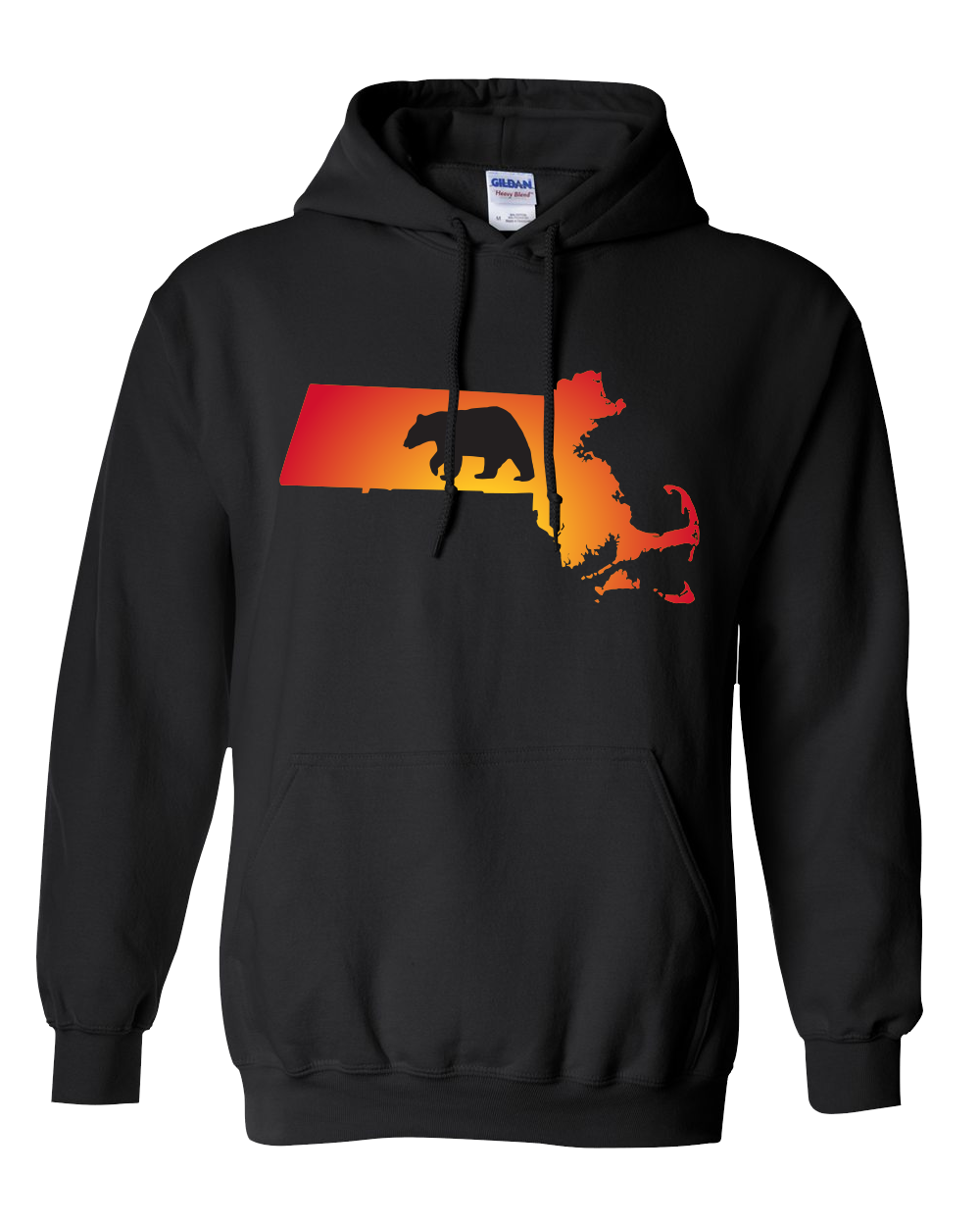 Pullover Hooded Sweatshirt Massachusetts Black Black Bear Vibrant Design High Quality Tight Knit Ring Spun Low Maintenance Cotton Printed With The Newest Available Color Transfer Technology
