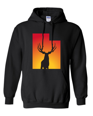 Pullover Hooded Sweatshirt Utah Black Mule Deer Vibrant Design High Quality Tight Knit Ring Spun Low Maintenance Cotton Printed With The Newest Available Color Transfer Technology