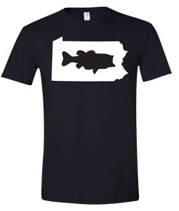 Short Sleeve T-Shirt Pennsylvania Black Large Mouth Bass Vibrant Design High Quality Tight Knit Ring Spun Low Maintenance Cotton Printed With The Newest Available Color Transfer Technology