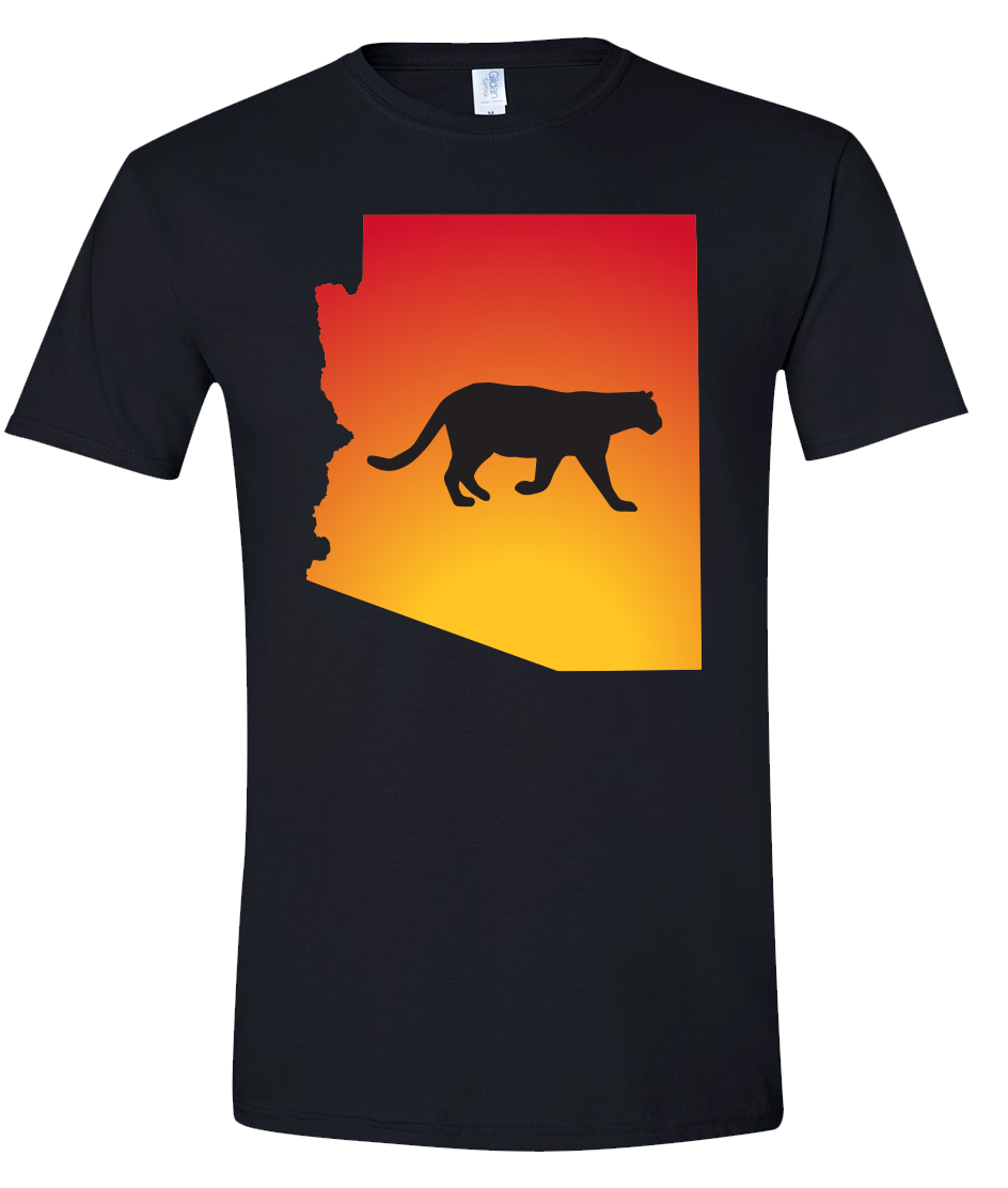 Short Sleeve T-Shirt Arizona Black Mountain Lion Vibrant Design High Quality Tight Knit Ring Spun Low Maintenance Cotton Printed With The Newest Available Color Transfer Technology