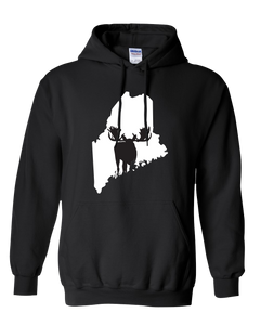 Pullover Hooded Sweatshirt Maine Black Moose Vibrant Design High Quality Tight Knit Ring Spun Low Maintenance Cotton Printed With The Newest Available Color Transfer Technology