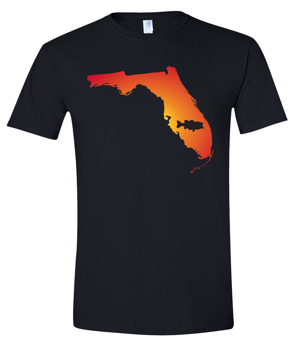 Short Sleeve T-Shirt Florida Black Large Mouth Bass Vibrant Design High Quality Tight Knit Ring Spun Low Maintenance Cotton Printed With The Newest Available Color Transfer Technology