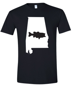 Short Sleeve T-Shirt Alabama Black Large Mouth Bass Vibrant Design High Quality Tight Knit Ring Spun Low Maintenance Cotton Printed With The Newest Available Color Transfer Technology