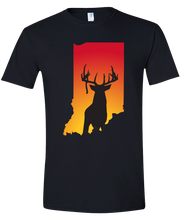 Load image into Gallery viewer, Short Sleeve T-Shirt Indiana Black Whitetail Deer Vibrant Design High Quality Tight Knit Ring Spun Low Maintenance Cotton Printed With The Newest Available Color Transfer Technology
