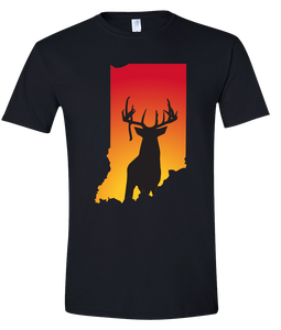 Short Sleeve T-Shirt Indiana Black Whitetail Deer Vibrant Design High Quality Tight Knit Ring Spun Low Maintenance Cotton Printed With The Newest Available Color Transfer Technology