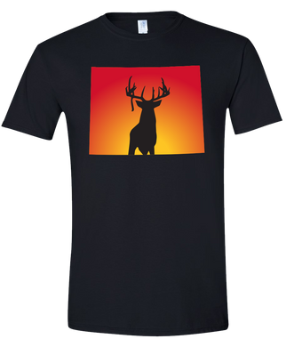 Short Sleeve T-Shirt Wyoming Black Whitetail Deer Vibrant Design High Quality Tight Knit Ring Spun Low Maintenance Cotton Printed With The Newest Available Color Transfer Technology