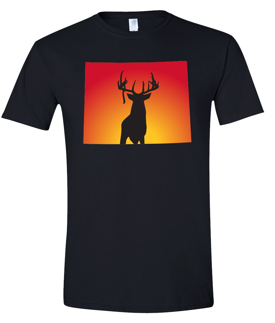 Short Sleeve T-Shirt Wyoming Black Whitetail Deer Vibrant Design High Quality Tight Knit Ring Spun Low Maintenance Cotton Printed With The Newest Available Color Transfer Technology